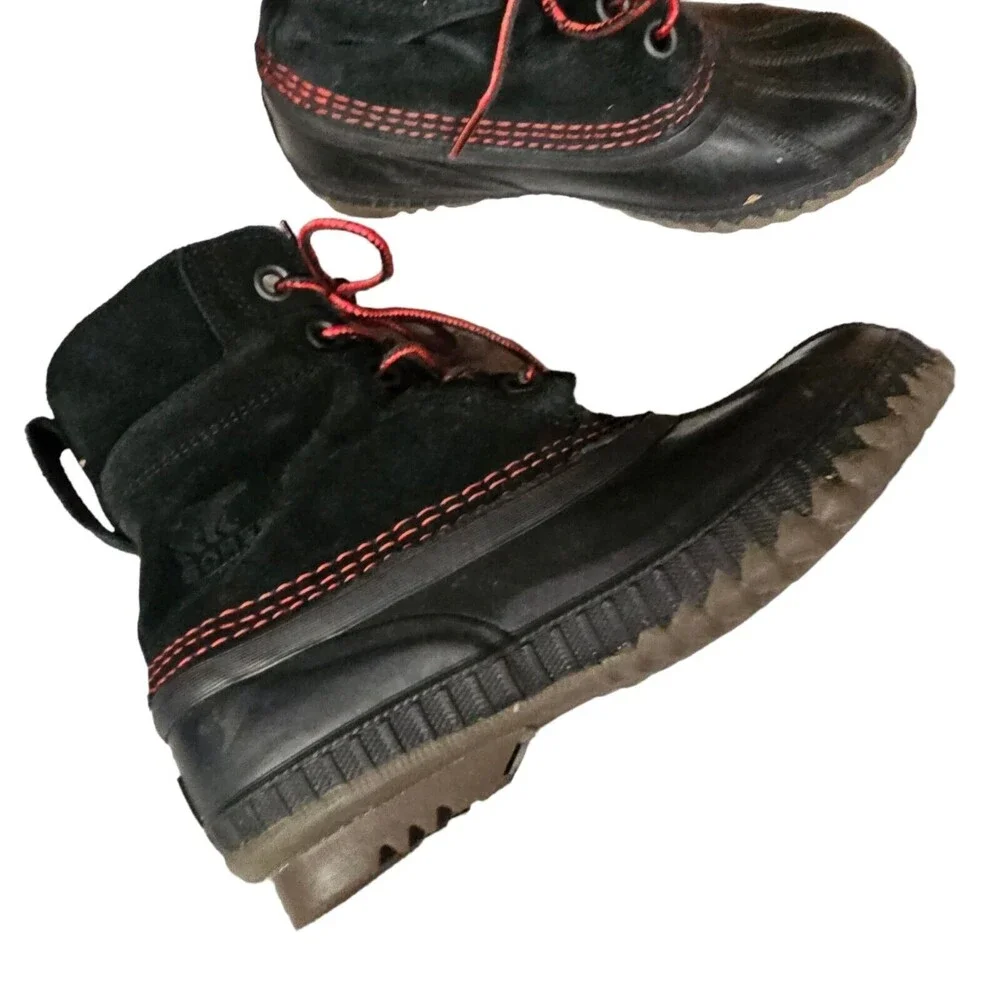 SOREL Cheyanne Duck Boots‎ Mens Sz 4 Waterproof Black Red Boot